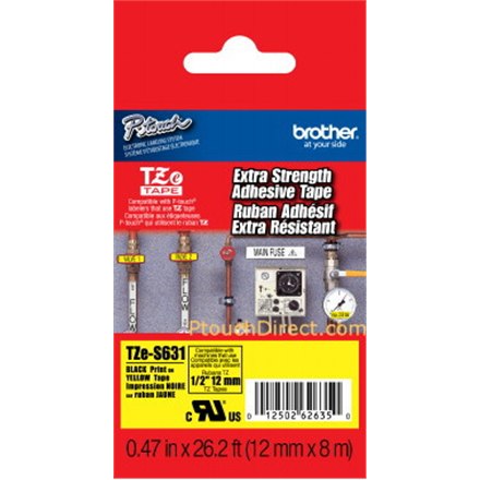 Brother | S631 | Laminovaná páska | Termotlač | Čierna na žltom | Rolka (1,2 cm x 8 m) - Image 3