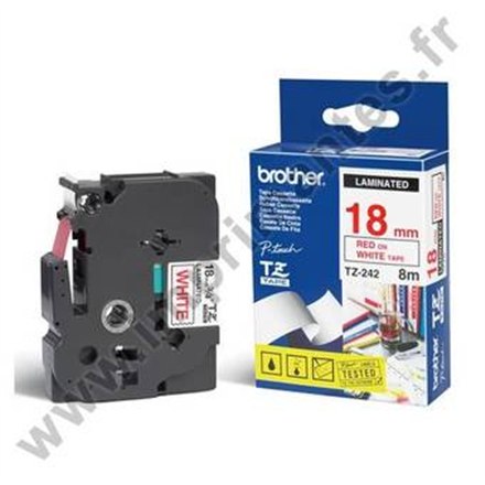 Brother | 242 | Laminovaná páska | Termo | Červená na bielom podklade | Rolka (1,8 cm x 8 m) - Image 3