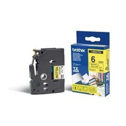 Brother | 611 | Laminovaná páska | Termotlač | Čierna na žltom | Rolka (0,6 cm) - Image 2