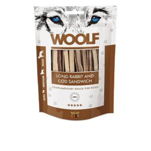 WOOLF Dlhý sendvič s treskou – psia maškrta – 100g