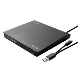 SAVIO AK-59 Externý tenký CD/DVD rekordér R/RW – USB-C/USB-A čierny
