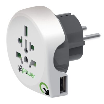 Q2 Power 1.100110 Cestovný adaptér World to Europe USB uzemnený