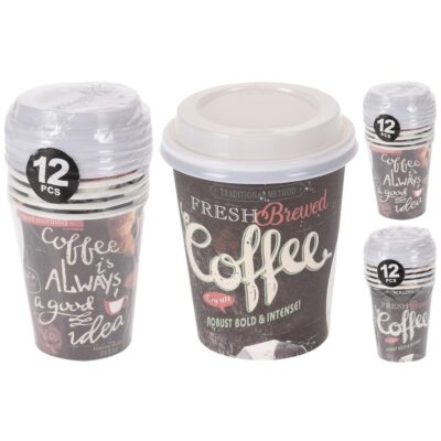 Basic Papierový pohár s plastovým viečkom 6 ks rôznych farieb