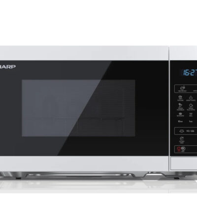 Mikrovlnná rúra Sharp YC-MG02E-W, pracovná doska, 20 l, 800 W, modrá, biela